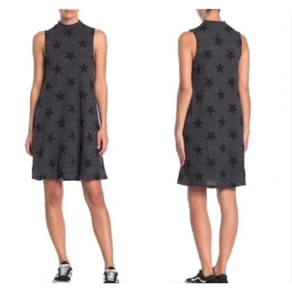 Alternative Apparel Gray Black Star Print Mock Neck Shift Dress SZ S - Picture 1 of 6